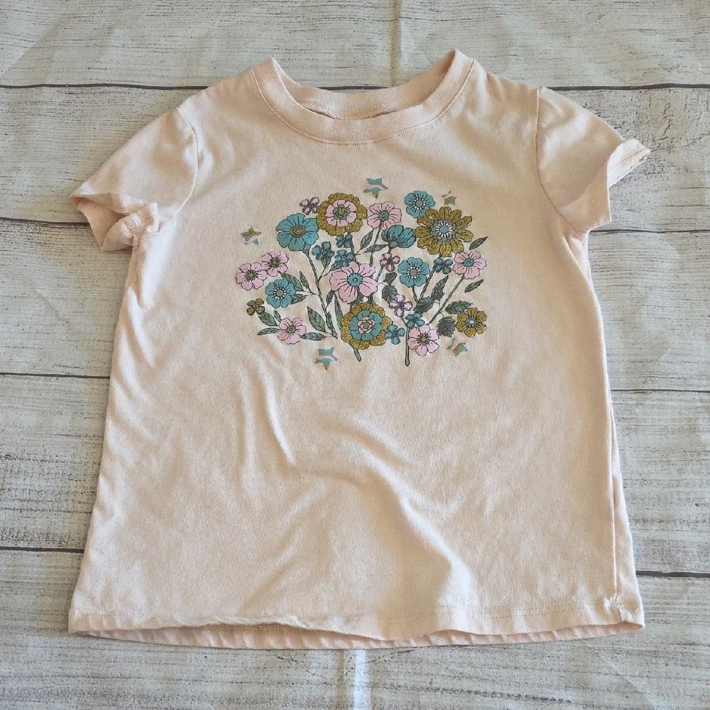 btween Cream Short Sleeve Tee with Floral Design